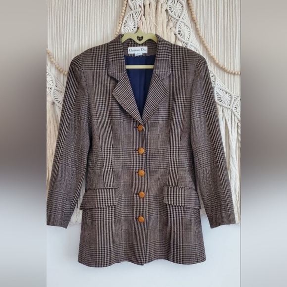 VTG Dior Women's100% Wool Blazer Size 6 Glen Plaid